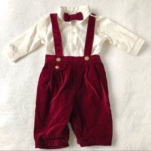 Vintage burgundy velvet 3-6 month shirt and pants